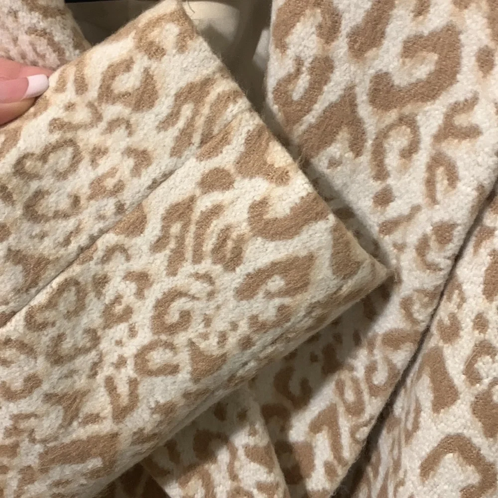NWT Nine West Cream Tan Long Leopard Coat Size Medium Retail $118 - Picture 7 of 11